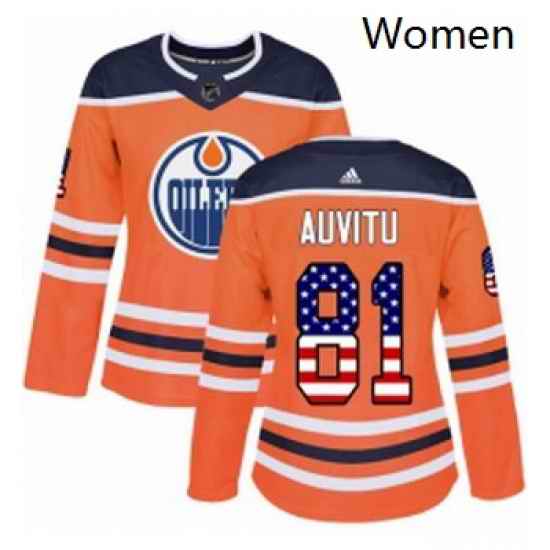 Womens Adidas Edmonton Oilers 81 Yohann Auvitu Authentic Orange USA Flag Fashion NHL Jersey